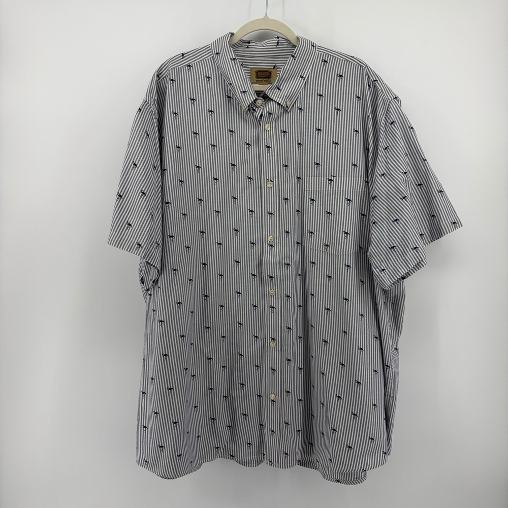 The Foundry Supply Co 3XL Blue Stripe Flamingo Short Sleeve‎ Button Down Shirt
